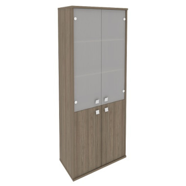 Шкаф высокий широкий  (2 низкие двери ЛДСП,2 средние двери стекло) 778х410х1975  — Аэлита